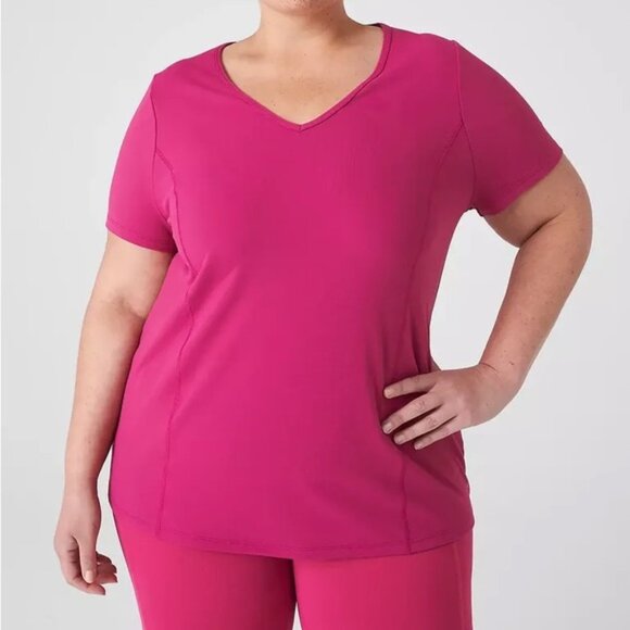 NWOT LIVI for Lane Bryant Magenta Pink Soft V-Neck Short Sleeve Tee Size 22/24 - Picture 1 of 7